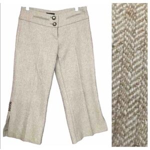 Bebe Y2K Cropped Wool Blend Capri Tweed Herringbone Mid Rise Side Slits Pant 6